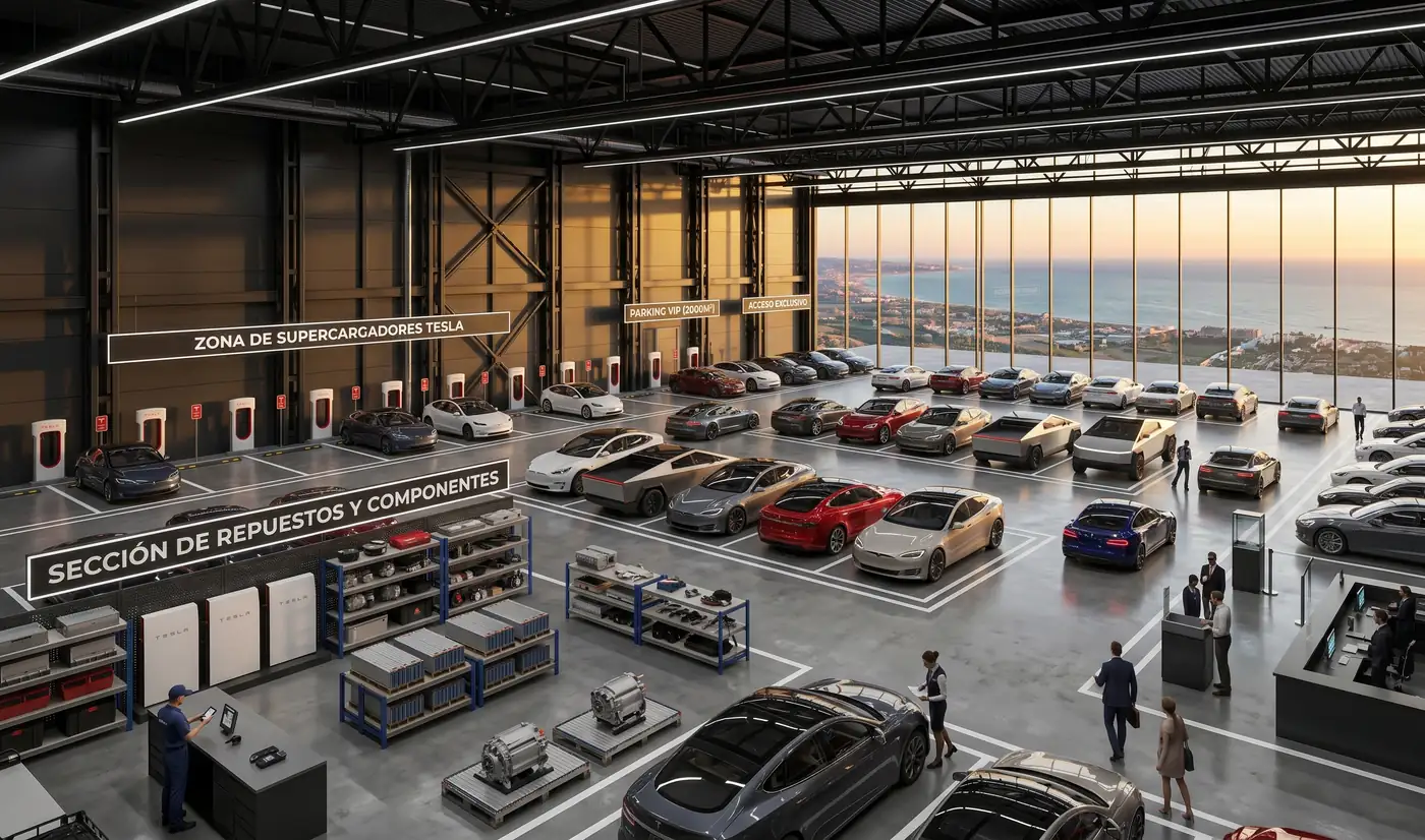 Render de la zona de supercargadores del Hangar 1