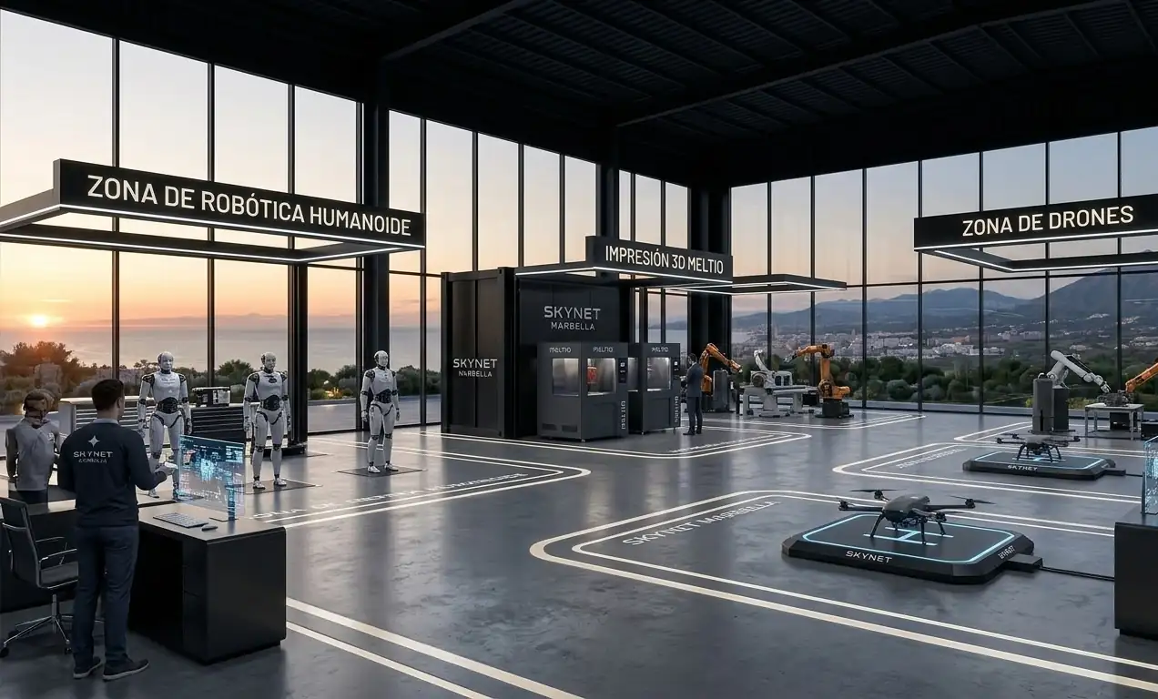 Render de la zona de robótica humanoide y drones del Hangar 4