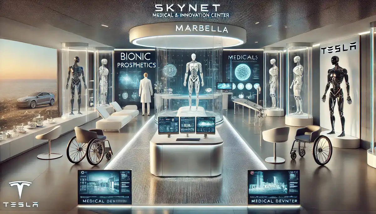 Render del showroom de biónica y bienestar del Hangar 2 de Skynet Marbella